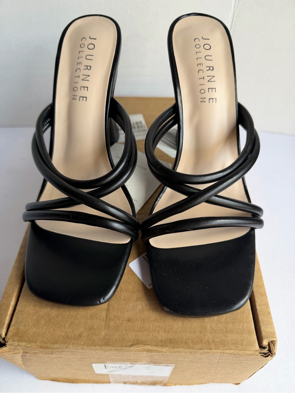 Journee Collection Black Strappy Square-Toe Heels